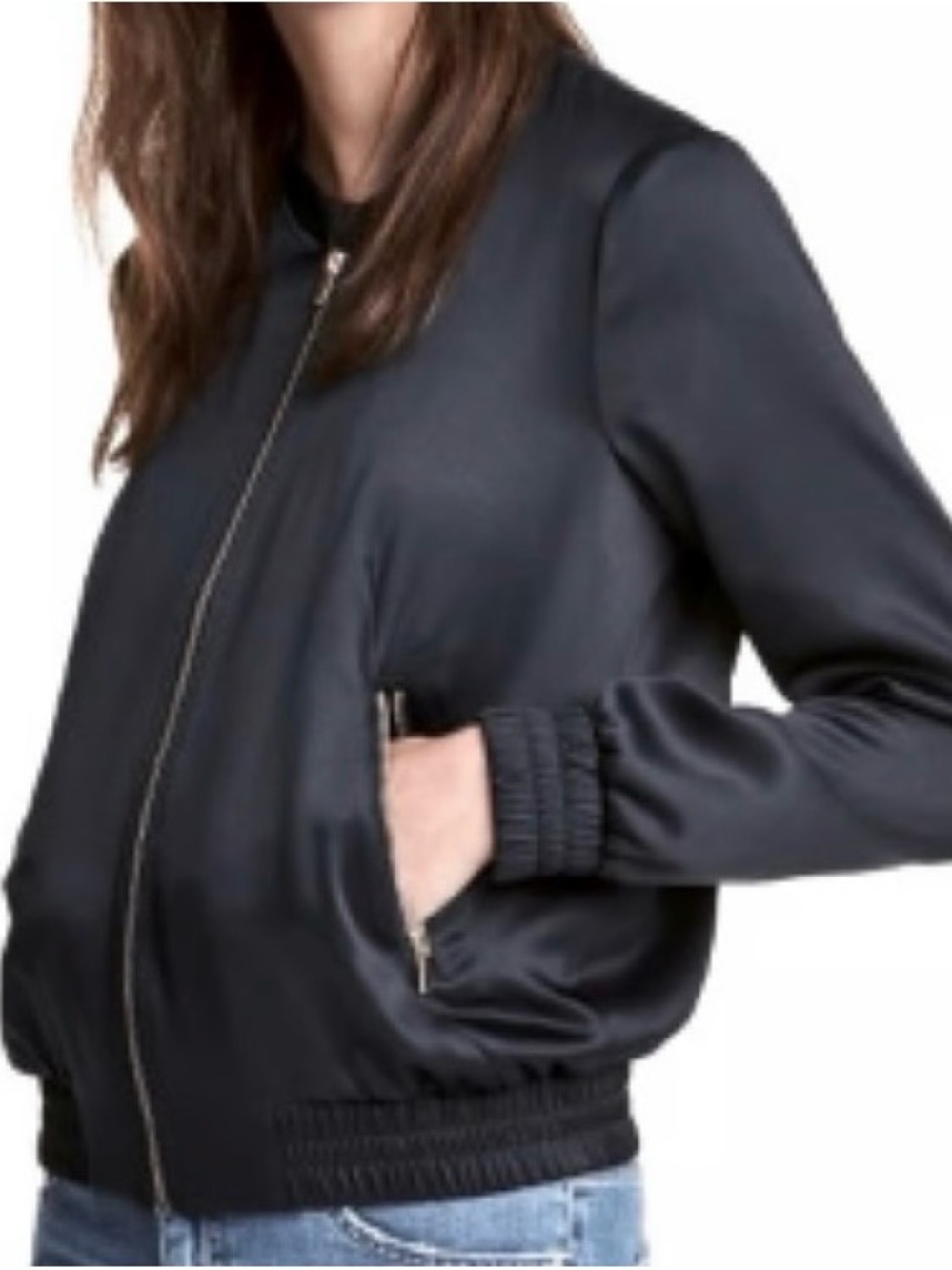H&M - Womens Navy Bomber Jacket - Classic Zip Front